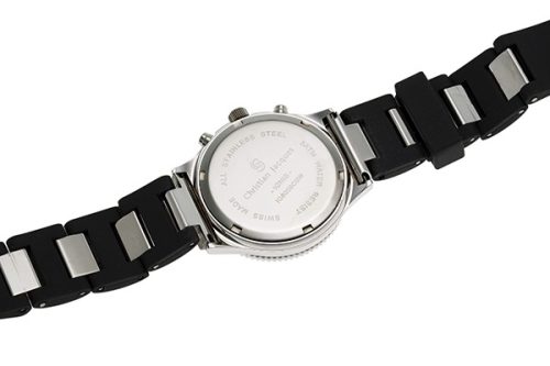 Bracelet montre femme acier bicolore chronographe et date avec lunette sertie cristaux Swarovski