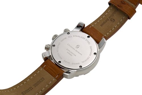 Bracelet montre sport homme chronographe et guichet date en acier et bracelet cuir