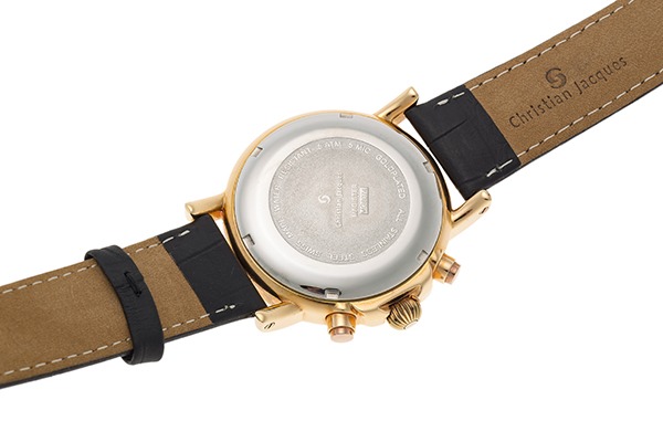 Bracelet montre homme de luxe avec bracelet cuir noir et boîtier plaqué or